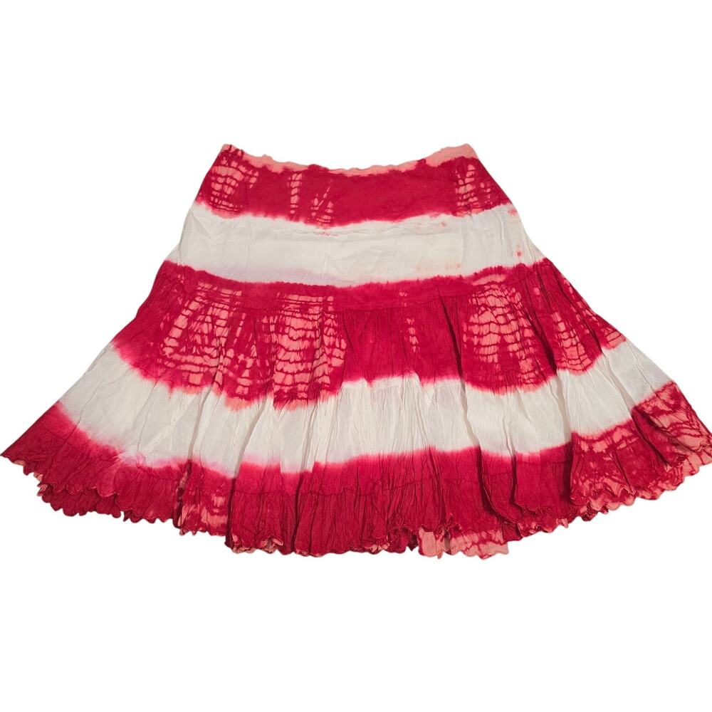 Chaudry Sports Red White Bohemian Tie Dye Prariecore Midi Skirt